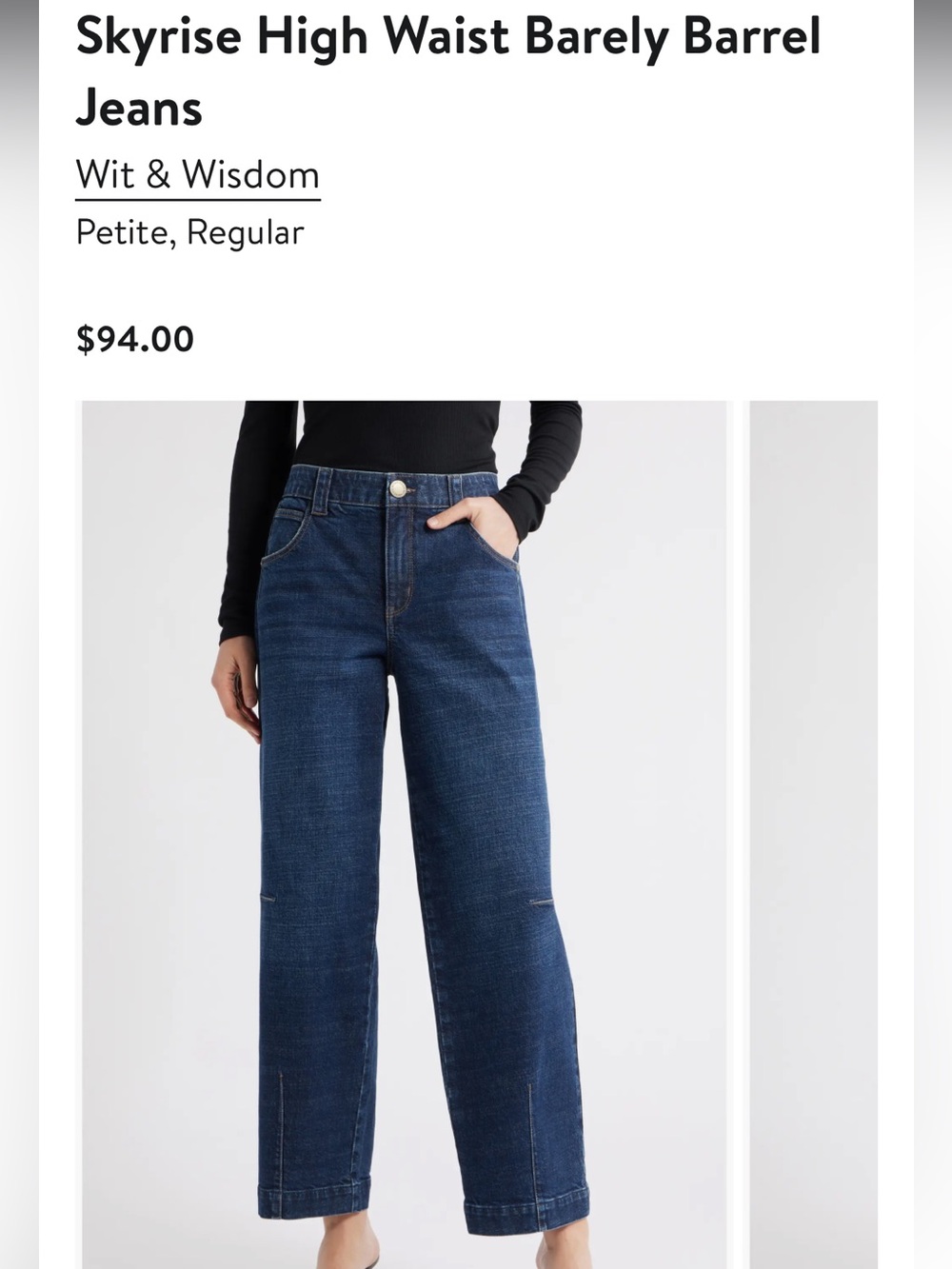 Wit & Wisdom Dark Blue High-Rise Barely Barrel Jeans